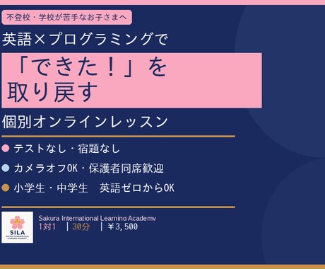 不登校・英語×プログラミング個別レッスンします テストなし・英語ゼロから・マンツーマン イメージ1
