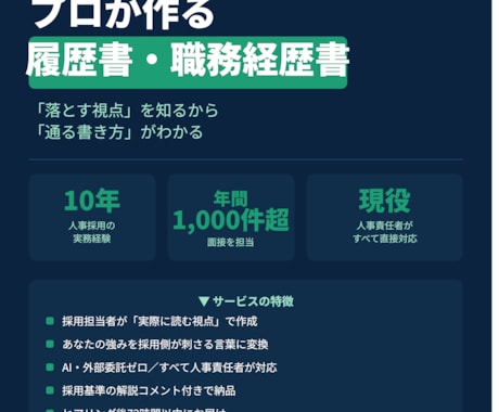 現役人事責任者が履歴書の作成や添削をします 年間1,000名超の面接実施。東証グロース人事責任者経験有り イメージ1