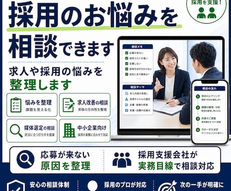 採用のお悩みを相談できます 求人や採用の悩みを、まとめて整理します イメージ1