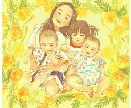 写真の雰囲気を似顔絵イラストで表現します 写真に合わせて絵柄や色を使い分け特別な一枚を作成します イメージ1