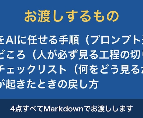 AIに作業を任せる手順書とチェック表を作ります 手順・止めどころ・チェック表・戻し方の4点をお渡しします イメージ2