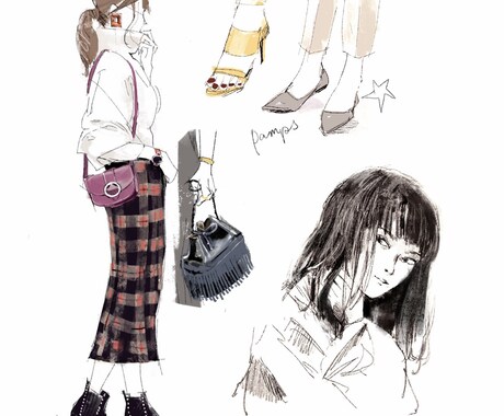 おしゃれなファッションイラストを作成します ゆるっとおしゃれ♡ガール＆小物など イメージ1