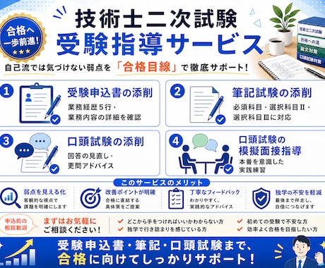 技術士二次試験（技術部門）の受験指導を行います 自己流では気づけない弱点を「合格目線」で徹底指南します！ イメージ1