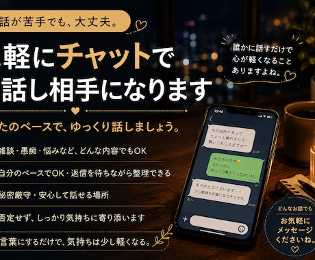 愚痴やストレスをチャットでお聞きします 誰にも言えない気持ちを安心して話してください イメージ2