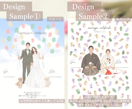 おしゃれで温かい似顔絵結婚証明書、お描きします ゲストとつくる、インテリアにもピッタリな似顔絵結婚証明書♩ イメージ2