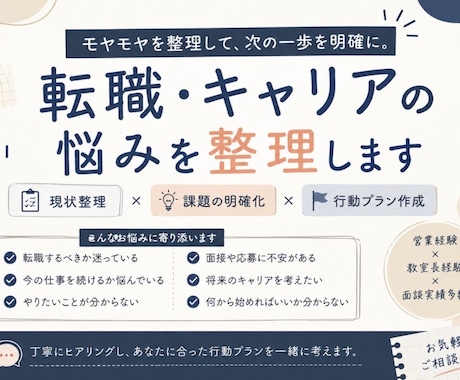 転職やキャリアの悩みを整理し、次の行動を考えます モヤモヤを整理して次の一歩を考えましょう イメージ1