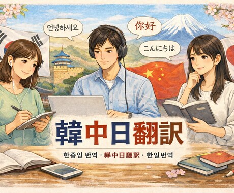 韓・中・日 翻訳対応します 三言語対応｜意味だけでなく、気持ちも伝える翻訳 イメージ1