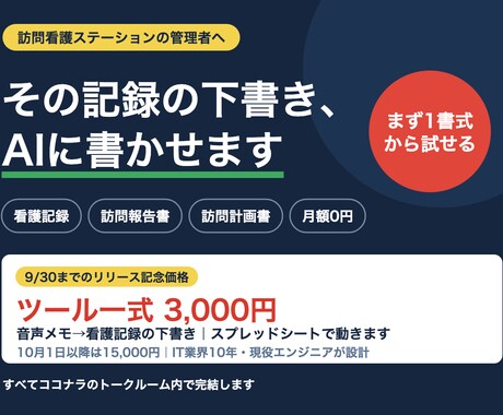 訪問看護の記録AI下書きツール渡します 音声メモ→看護記録の下書きへ。スプシで動く事業所専用 イメージ1