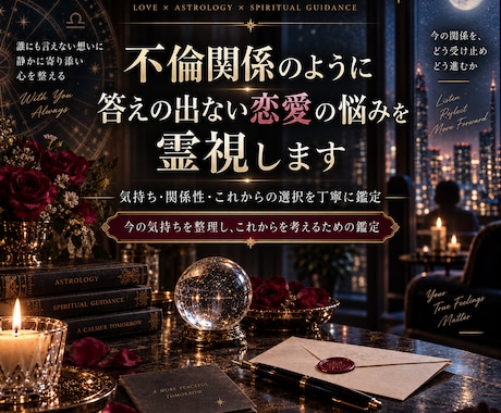 不倫関係のように答えの出ない恋愛の悩みを霊視します 気持ち・関係性・これからの選択を丁寧に鑑定 イメージ1