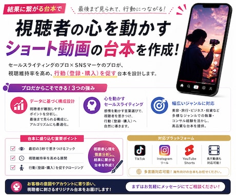 離脱されない！ショート動画の台本を作成します YouTube・インスタ・tiktok何でもお任せ下さい！ イメージ1