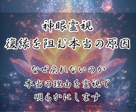 神眼霊視で復縁を阻む本当の原因を視ます 〜なぜ戻れないのか、その本当の理由を霊視で明らかにします〜 イメージ1