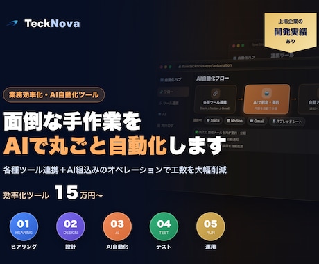 各種ツール連携×AIで業務を自動化します 面倒な業務フローを、AI×自動化でまるごと効率化 イメージ1