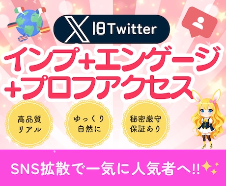 X(ツイッター)での表示回数を増加します ⭐️インプ＋プロフアクセス＋エンゲージをまとめて増加⭐️ イメージ1