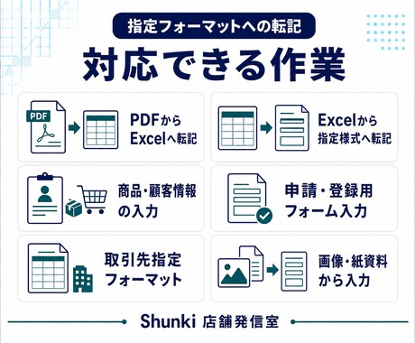 指定フォーマットへの転記を丁寧に代行します PDFや既存資料の情報を決められた様式へ入力します イメージ2