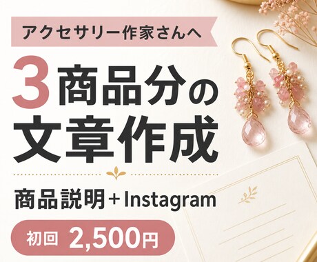 アクセサリー3商品の説明文を作成します BASE用説明文とInstagram投稿文をセット納品 イメージ1