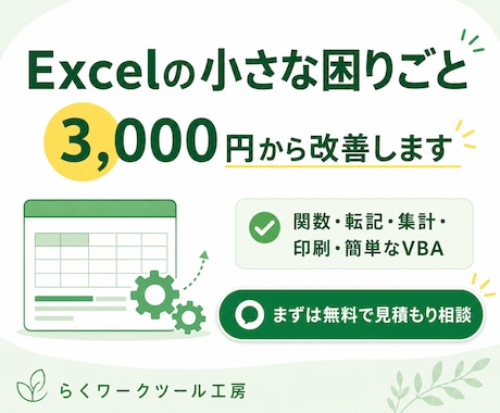 Excelの小さな修正・面倒な作業を自動化します 関数・転記・集計・印刷・簡単なVBAを3,000円から改善 イメージ2
