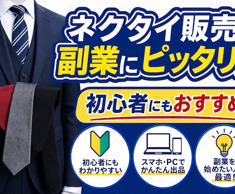 ゼロから詳しくネクタイせどり教えます ・在宅でコツコツ収入作れます・スキマ時間で副収入目指せます イメージ1