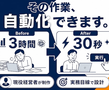 毎日の事務作業、Excelで自動化します 手作業3時間→ボタン1つで30秒に短縮 イメージ1
