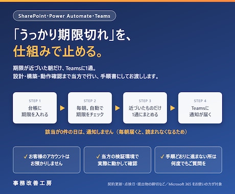 期限や提出物の締切をTeamsに自動通知します 台帳に入れるだけ。期限が近い日の朝だけTeamsに届きます イメージ1