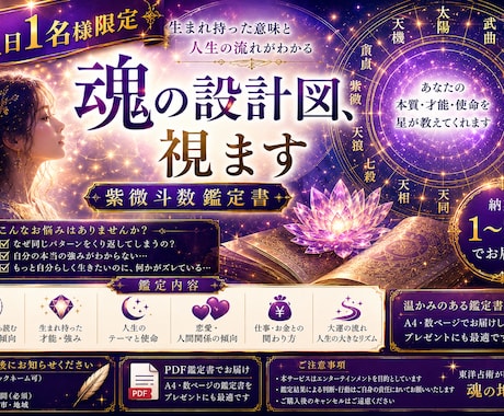 あなたの本質・才能・使命・ 紫微斗数で視ます 生まれた瞬間に、すべては決まっていた。 イメージ1