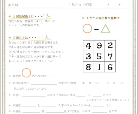 数秘術鑑定＋開運カルテ作成します 運＝ツキを味方に！月読数秘術鑑定（ペア鑑定） イメージ2