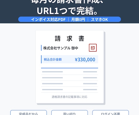 毎月の請求書作成をURL1つで完結させます インボイス対応PDF｜月額0円｜完成品だから最短3日で導入 イメージ1