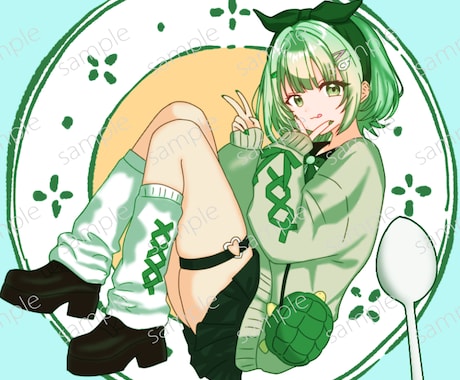 量産イラスト制作します お皿の上でコロンと寝転がりながらピースしている可愛いイラスト イメージ1