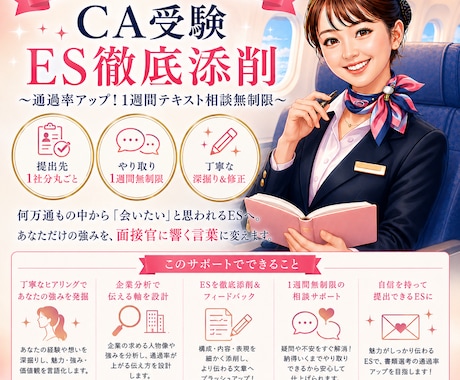 現役CAがES添削で通過しやすいESに導きます 通過率が変わる！ES添削と1週間相談無制限でブラッシュアップ イメージ1