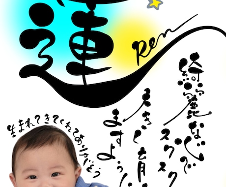 お写真にデジタル筆文字でご指定の文字をお入れます ふわりと可愛い命名書を心を込めてお作りします！ イメージ2