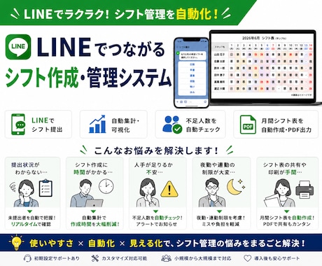 LINEで提出できるシフト管理システムを構築します ～店長のシフト回収・作成業務をもっとラクに～ イメージ2