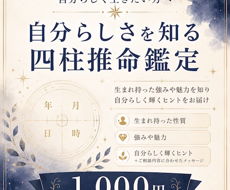 自分らしく生きたい方へ四柱推命で本質を読み解きます 生まれ持った強みや魅力を知り、自分らしく生きるヒントをお届け イメージ1
