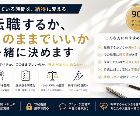 転職するか迷っている人の意思決定をサポートします 転職するか、このままでいいか。答えが出ないあなたへ。 イメージ1