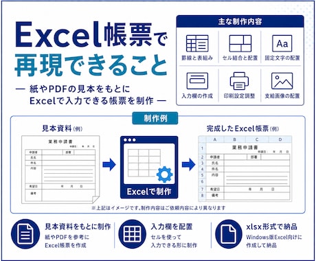 紙やPDFの帳票をExcelで再現します 見本資料をもとにExcelで入力できる帳票を制作 イメージ2