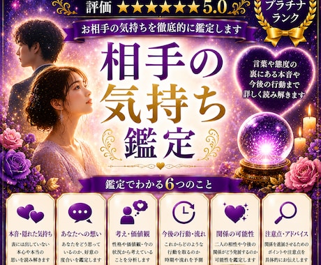 相手の気持ち鑑定｜本音・恋愛・今後流れ霊視します 本音・現状・今後を詳しく鑑定します イメージ1