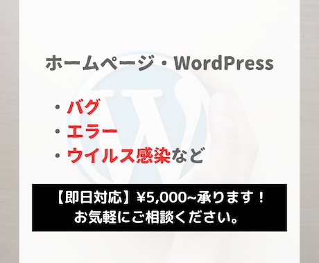 即日対応！ホームページのバグを修正します ホームページのバグ、ウイルス感染など対応します イメージ1