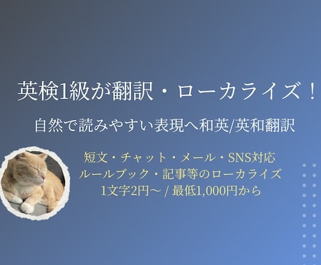 英検1級が翻訳！日常会話・ゲーム等日英翻訳承ります イメージ1