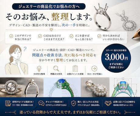 ジュエリーの商品化・製造・CADの悩みを解決します 問題点を見極め、商品化までの改善方法を提案します イメージ1