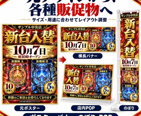 パチンコ広告のサイズ展開・差し替えを承ります 広告代理店・制作会社様の画像展開をサポート イメージ2