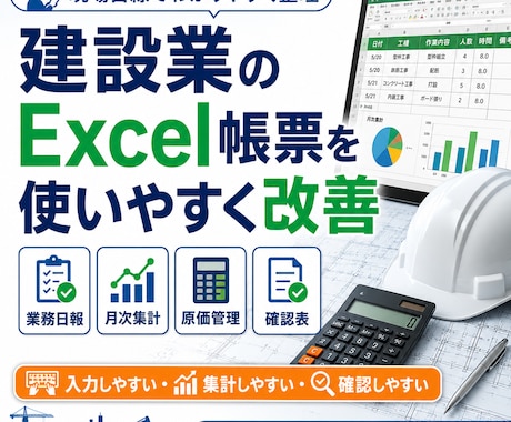建設業のExcel帳票を使いやすく改善します 業務日報・月次集計・原価管理・確認表を整理します イメージ1