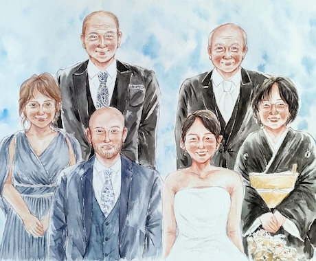 手描きの温かい似顔絵を水彩でお描きします 還暦祝いや米寿祝い、ウェディングにおすすめです(A4サイズ) イメージ1