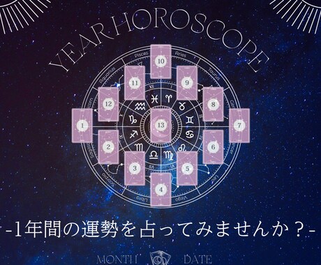 ホロスコープ展開で1年の流れを鑑定します 13枚のカードで描く、あなたの1年予報⋈・。 イメージ1