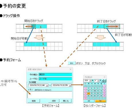 予約の操作・管理ができるツールを提供します 予約管理で既存予約の保護、親子備品対応、簡単操作を提供します イメージ2
