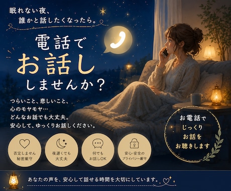誰かと話したい時に。お電話でゆっくりお話しします 「ちょっと聞いてよ」からで大丈夫。気軽にお電話ください。 イメージ2