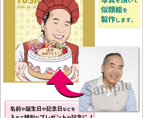 お祝いの似顔絵描きます 衣装を還暦仕様などに変えてお描きいたします！ イメージ2