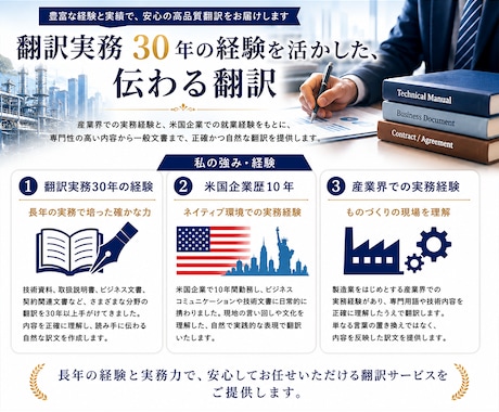 技術から一般分野まで英文和訳・和文英訳をいたします 産業界翻訳実務30年、米国企業歴10年のキャリアを生かします イメージ2