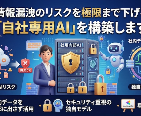 データを外に出さずに「自社専用AI」を構築します 情報漏洩のリスクを極限まで下げる「自社専用AI」を構築します イメージ1