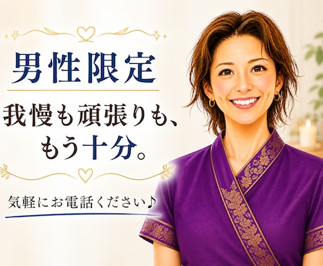 弱音を吐けない男性の言葉にならない疲れを軽くます 現役セラピストが優しく寄り添います♡どんな話でも気軽にどうぞ イメージ1