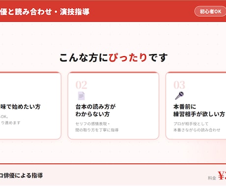 プロ俳優と1対1！台本読み合わせ＆演技指導します 初心者大歓迎・オンライン完結・30分からOK イメージ2