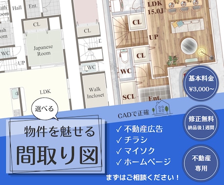 不動産掲載用の見やすい間取り図を作成します イメージ1