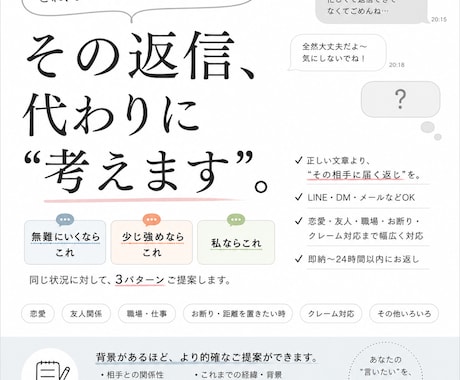 その返信、代わりに考えます AIではしっくりこない返信を、3つの温度で提案 イメージ1